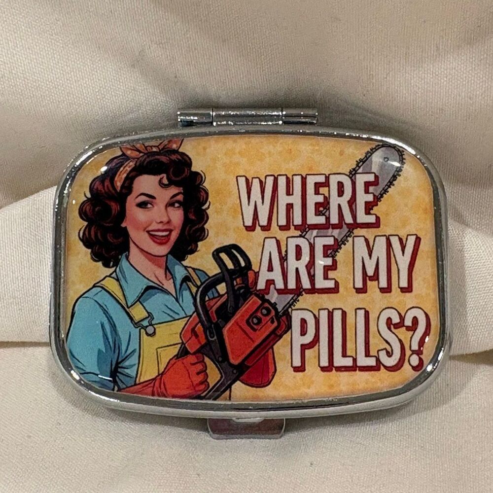 Retro Humor Saw Pill Travel Pill Box 2 Compartment Medicine Pill Case NEW